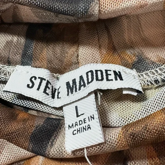 Steve Madden Vivienne Oak Buff Print Mesh Midi Dress L Turtleneck Fairygrunge - Picture 5 of 9